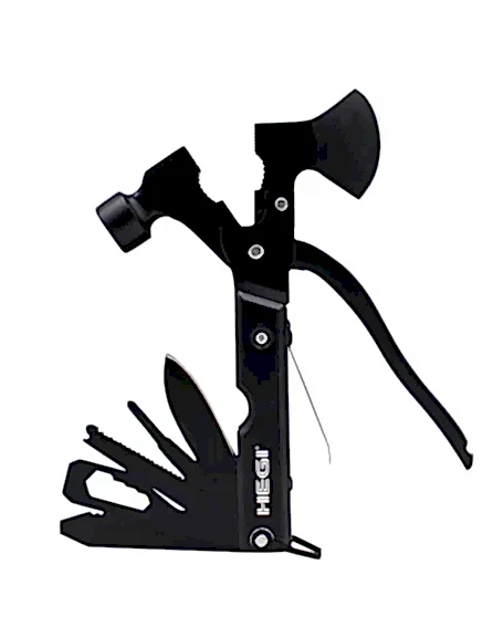 18 Fonksiyonlu Paslanmaz Çelik Kamp Baltası ve Çekiç - Siyah