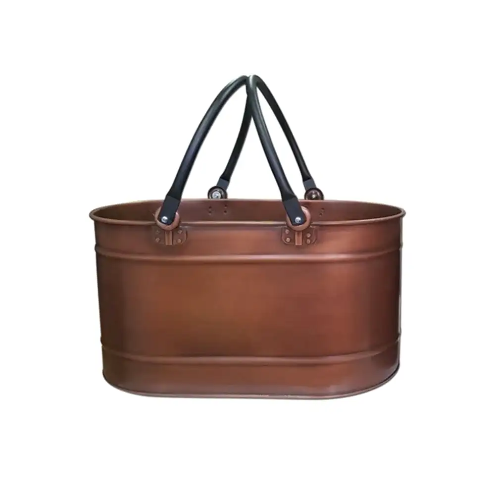 Bakır Çift Boru Kulplu Oval Odun Kovası