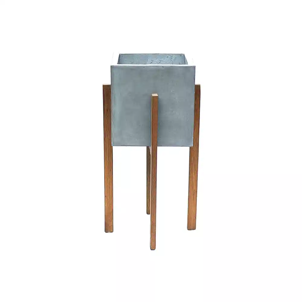 Berlin Ahşap Ayaklı Küp Saksı Gri