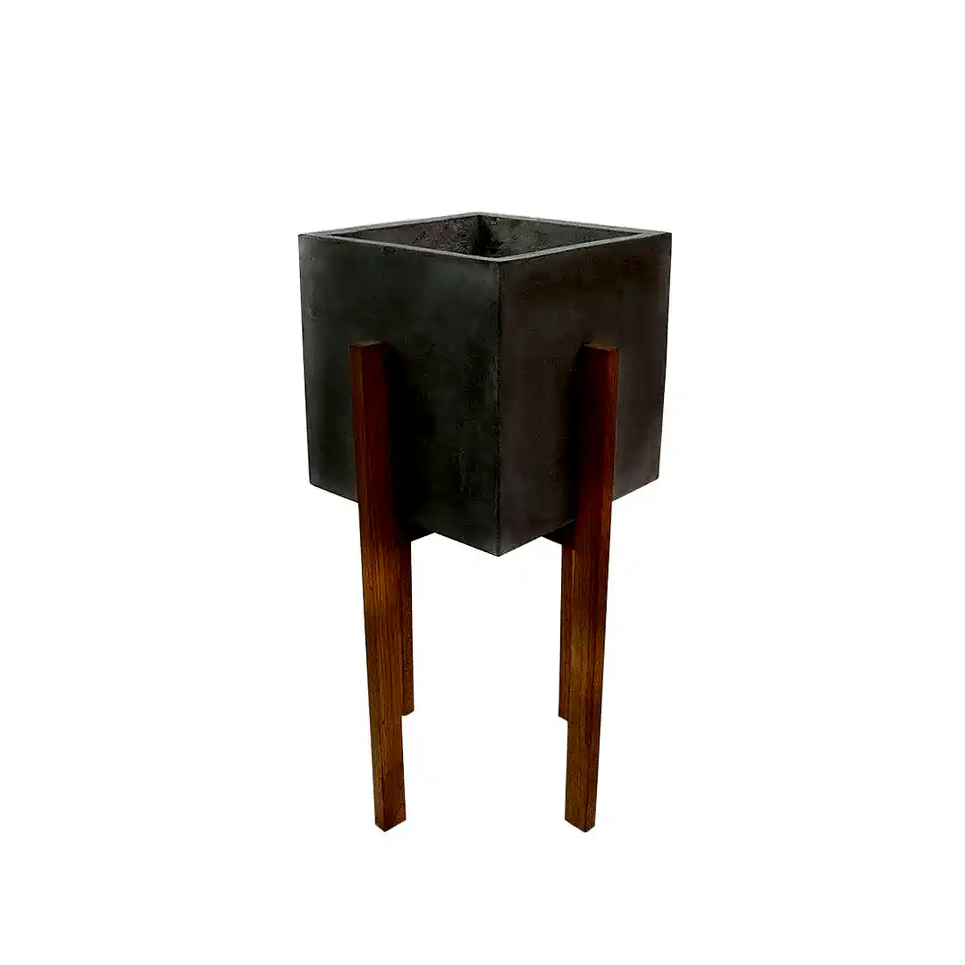 Berlin Ahşap Ayaklı Küp Saksı Gri