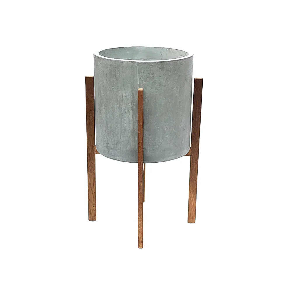 Berlin Ahşap Ayaklı Yuvarlak Saksı L Gri