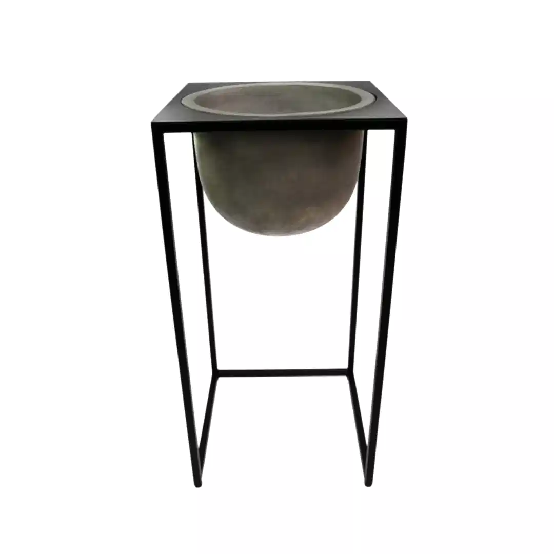 Beton Yüksek Metal Ayaklı Büyük Saksı Gri