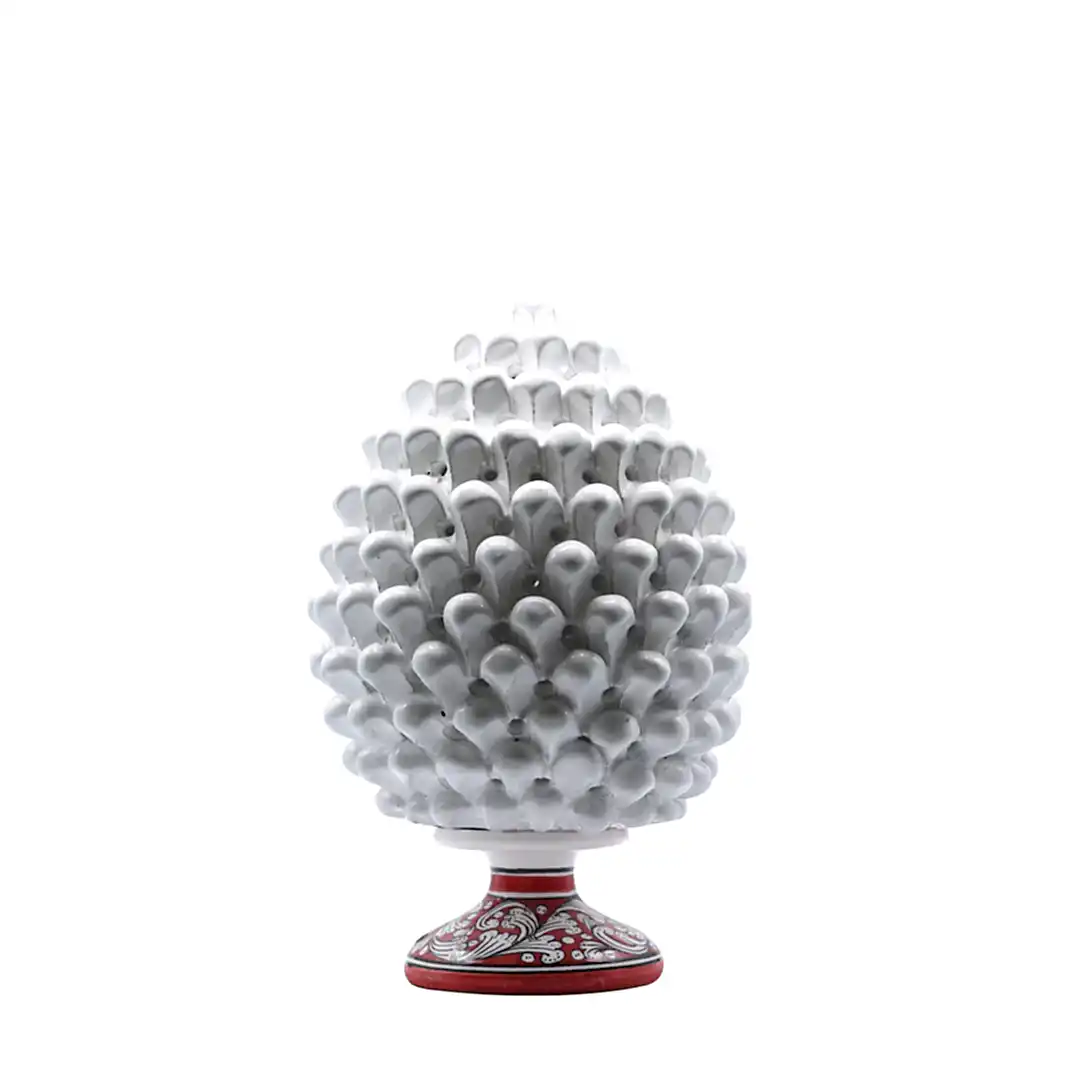 Beyaz Dekoratif Kozalak Kırmızı İşlemeli 40 cm