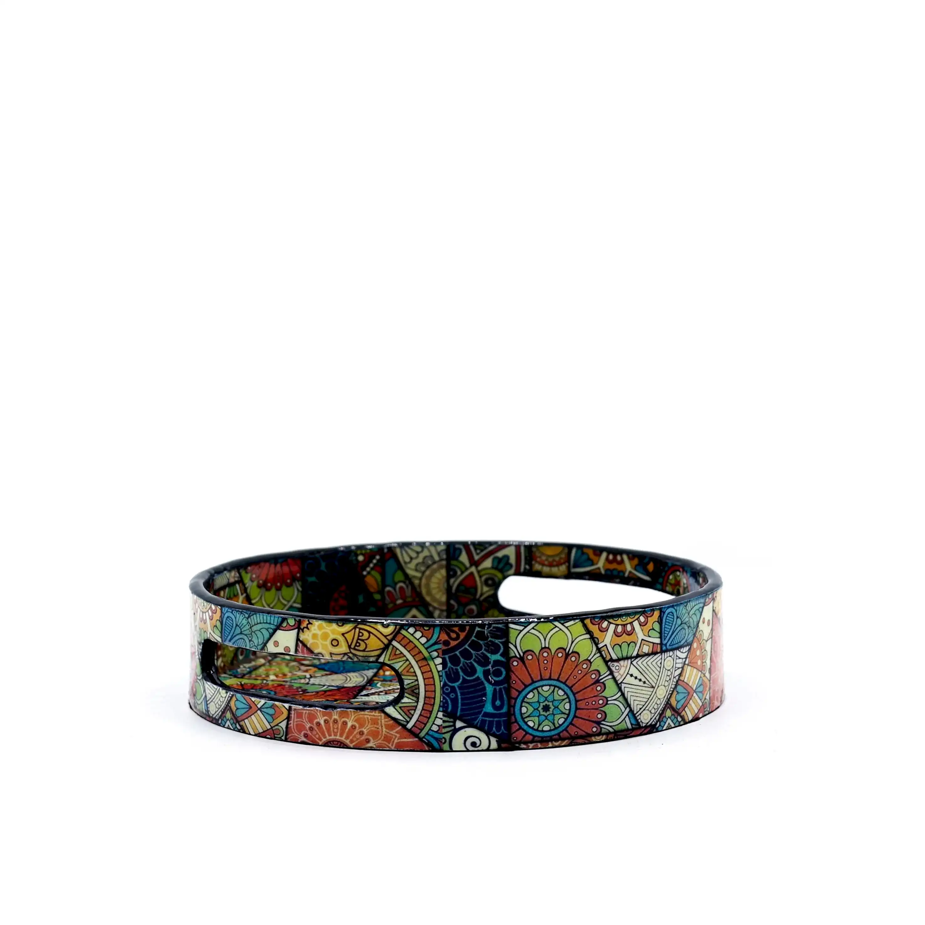 Desenli Yuvarlak Ahşap Tepsi Orta Boy