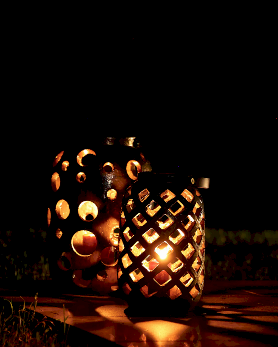 Lantern Yuvarlak Desenli Gümüş Küçük Boy Mumluk