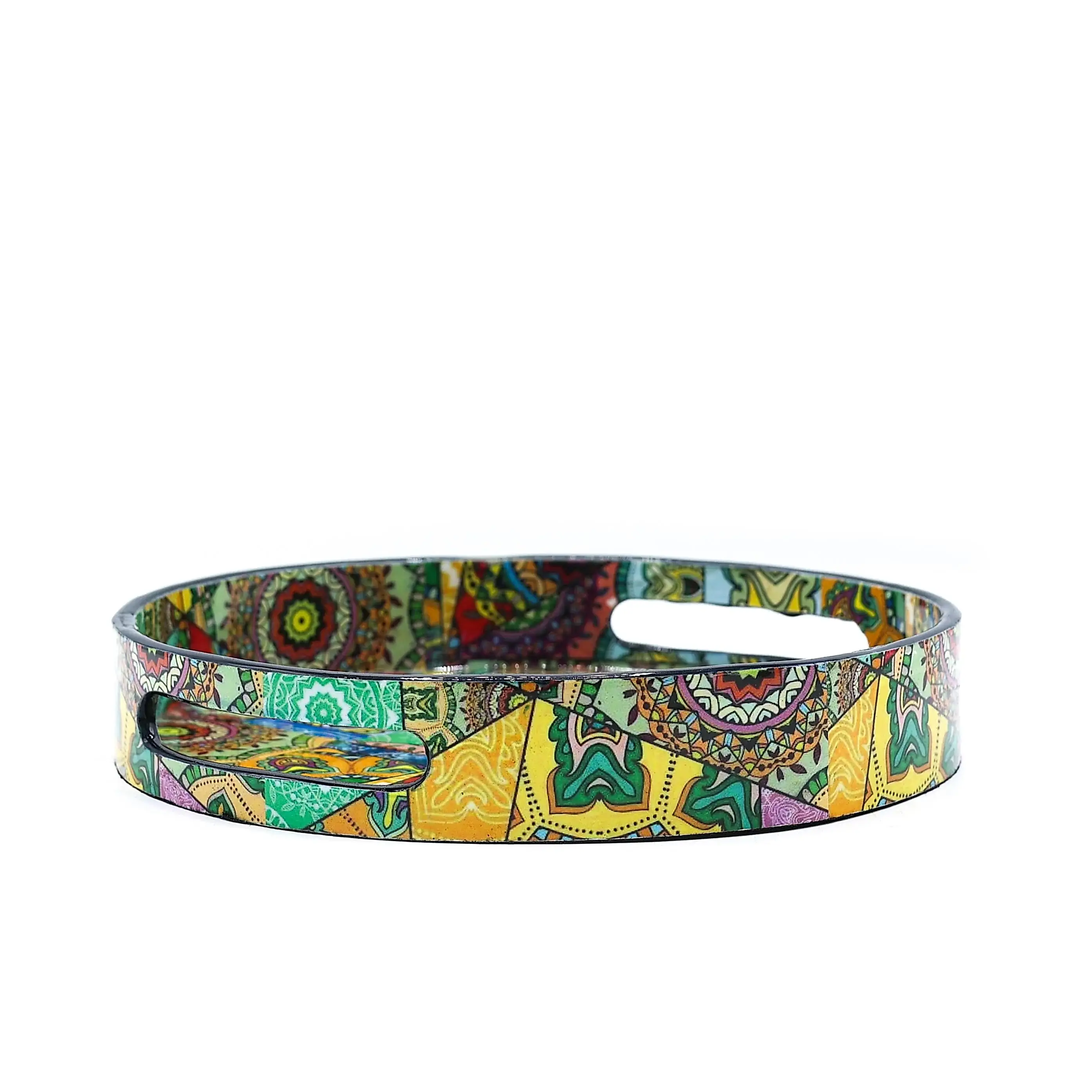 Renkli Yuvarlak Ahşap Tepsi Büyük Boy