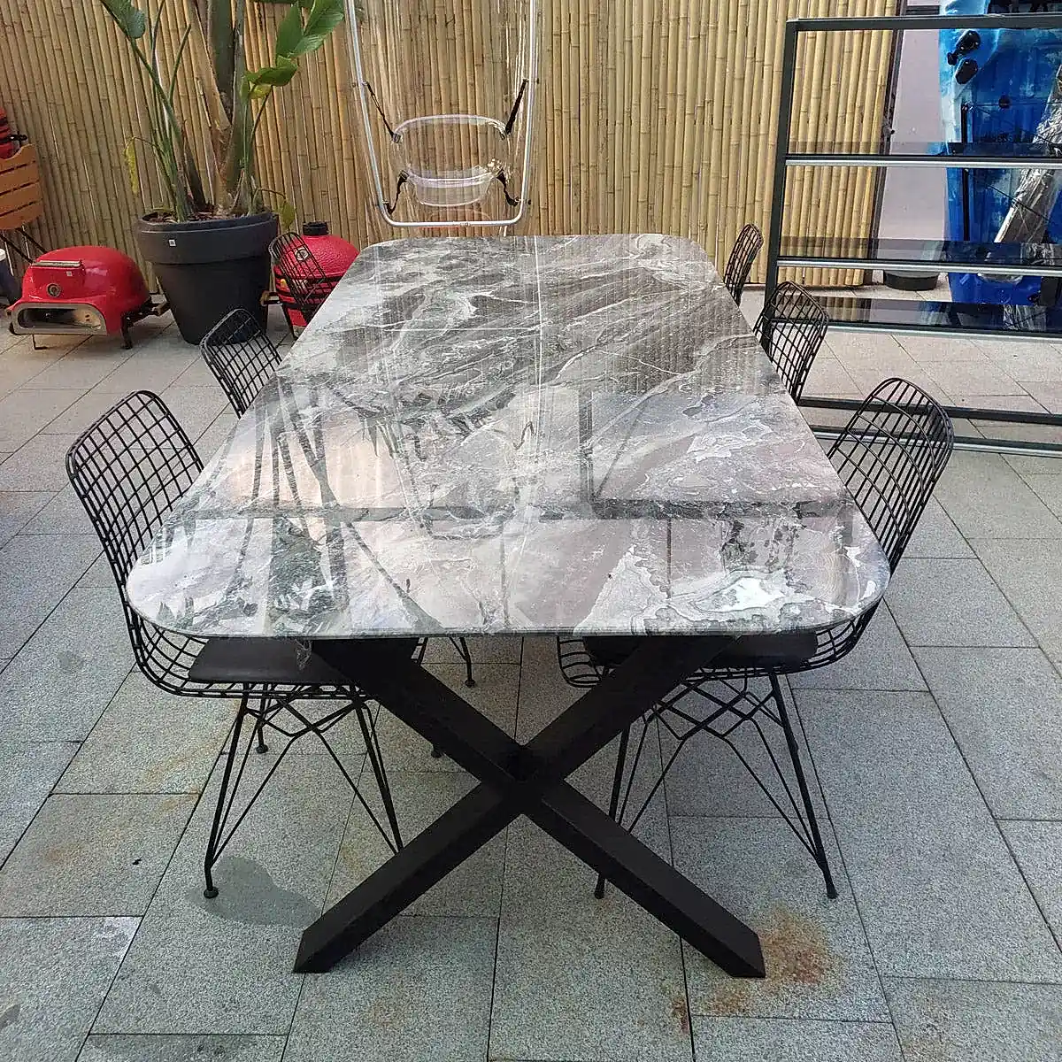 Silver Fantasy Mermer Oval Masa Koyu Gri