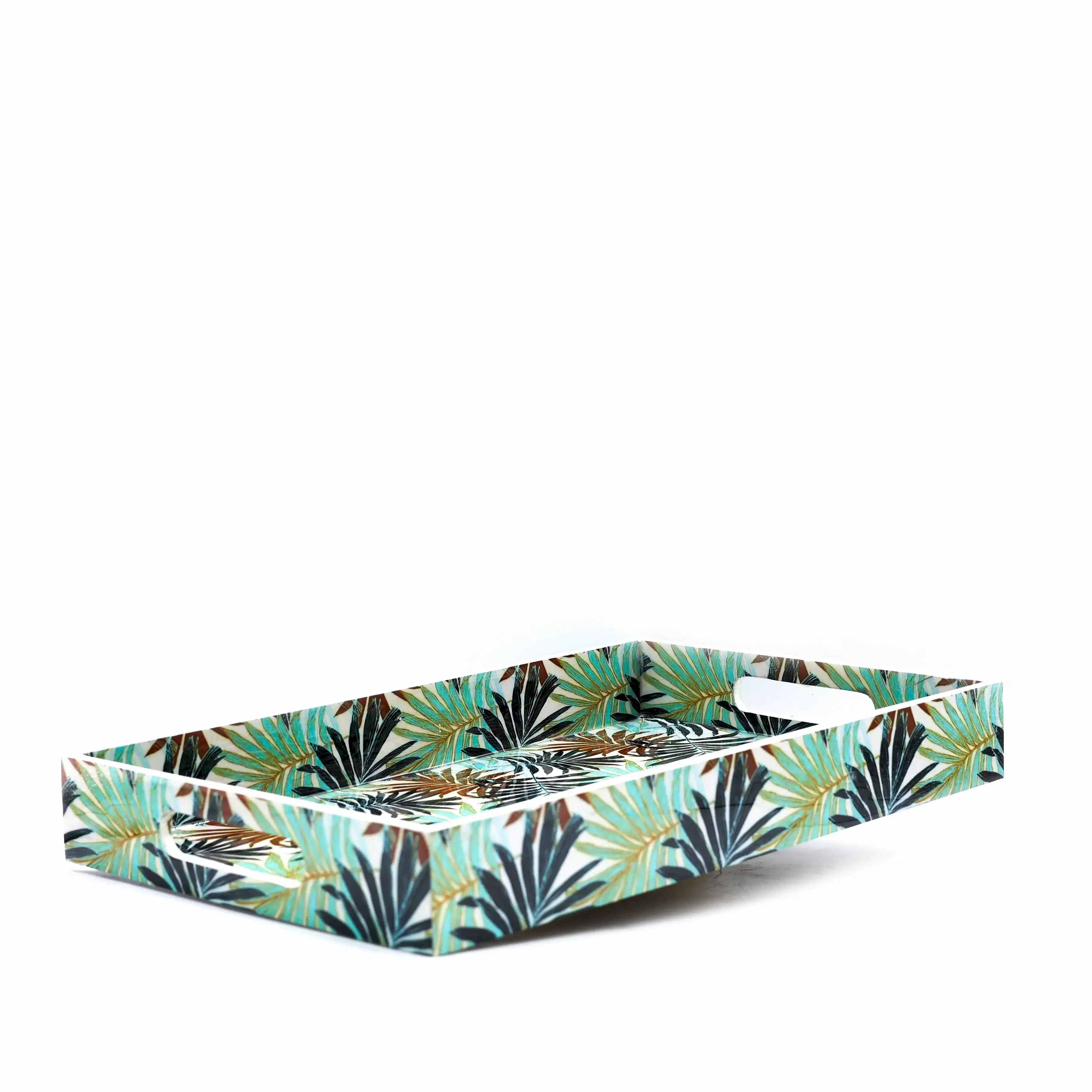 Yaprak Desenli Ahşap Tepsi Büyük Boy Yeşil