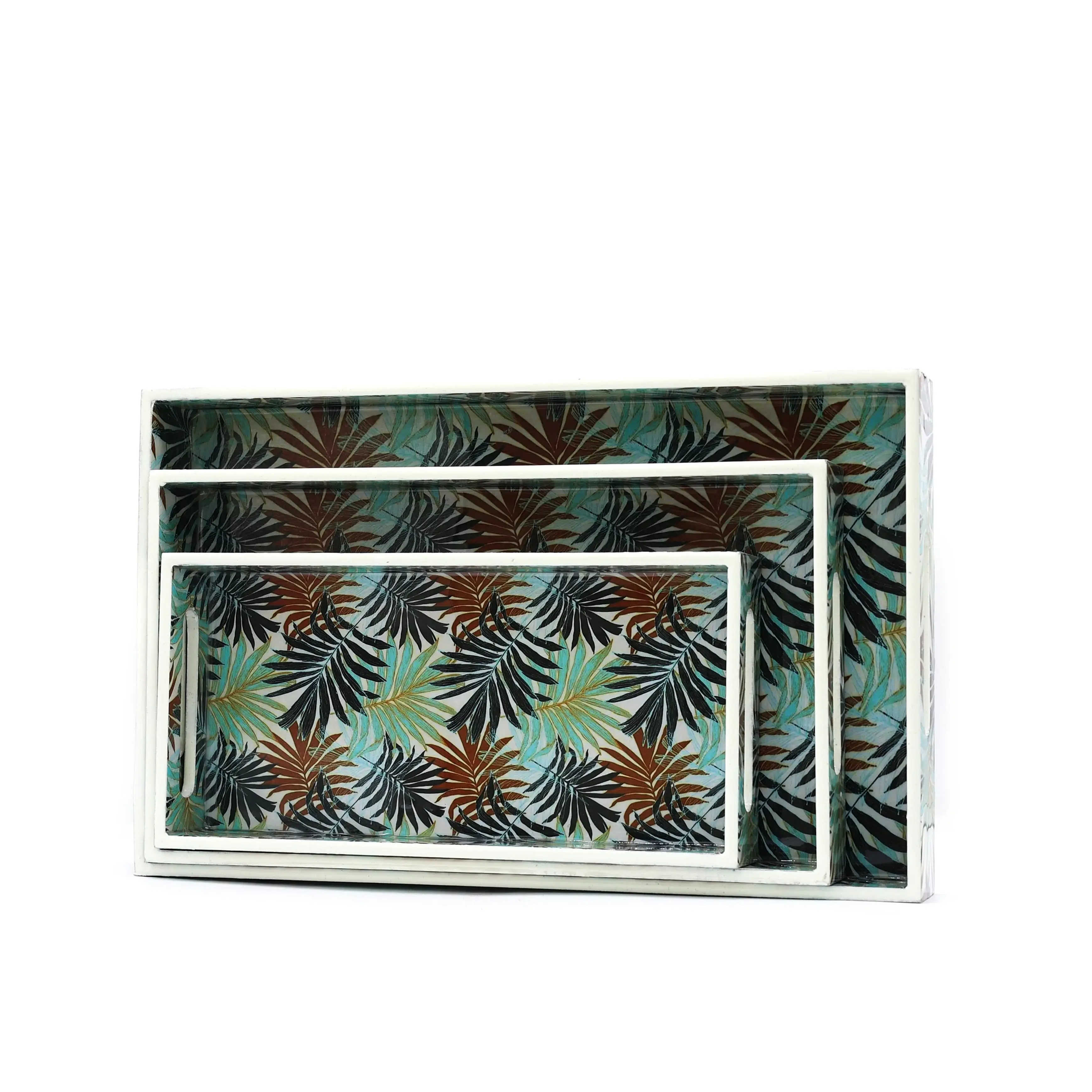 Yaprak Desenli Ahşap Tepsi Küçük Boy Yeşil