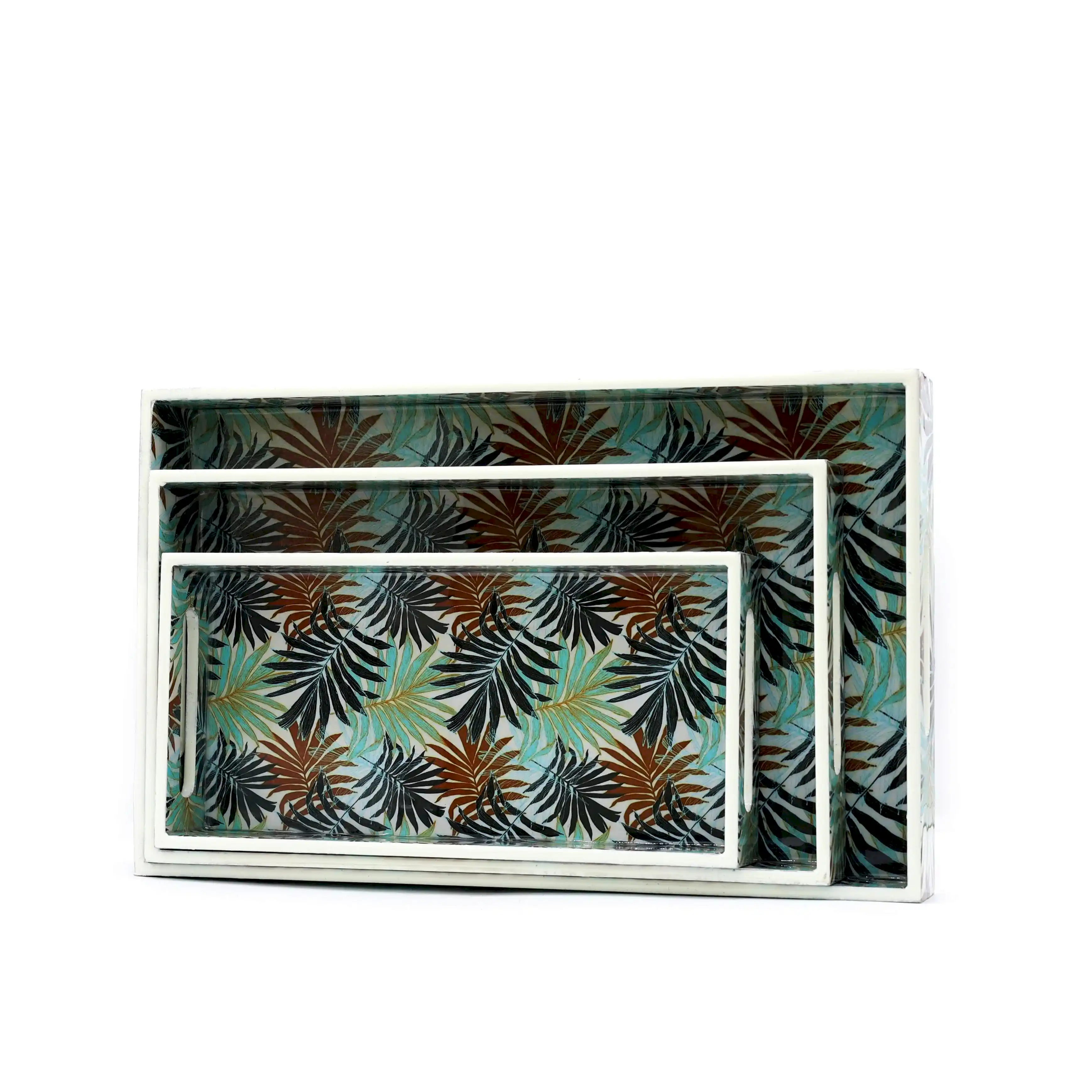 Yaprak Desenli Ahşap Tepsi Orta Boy Yeşil