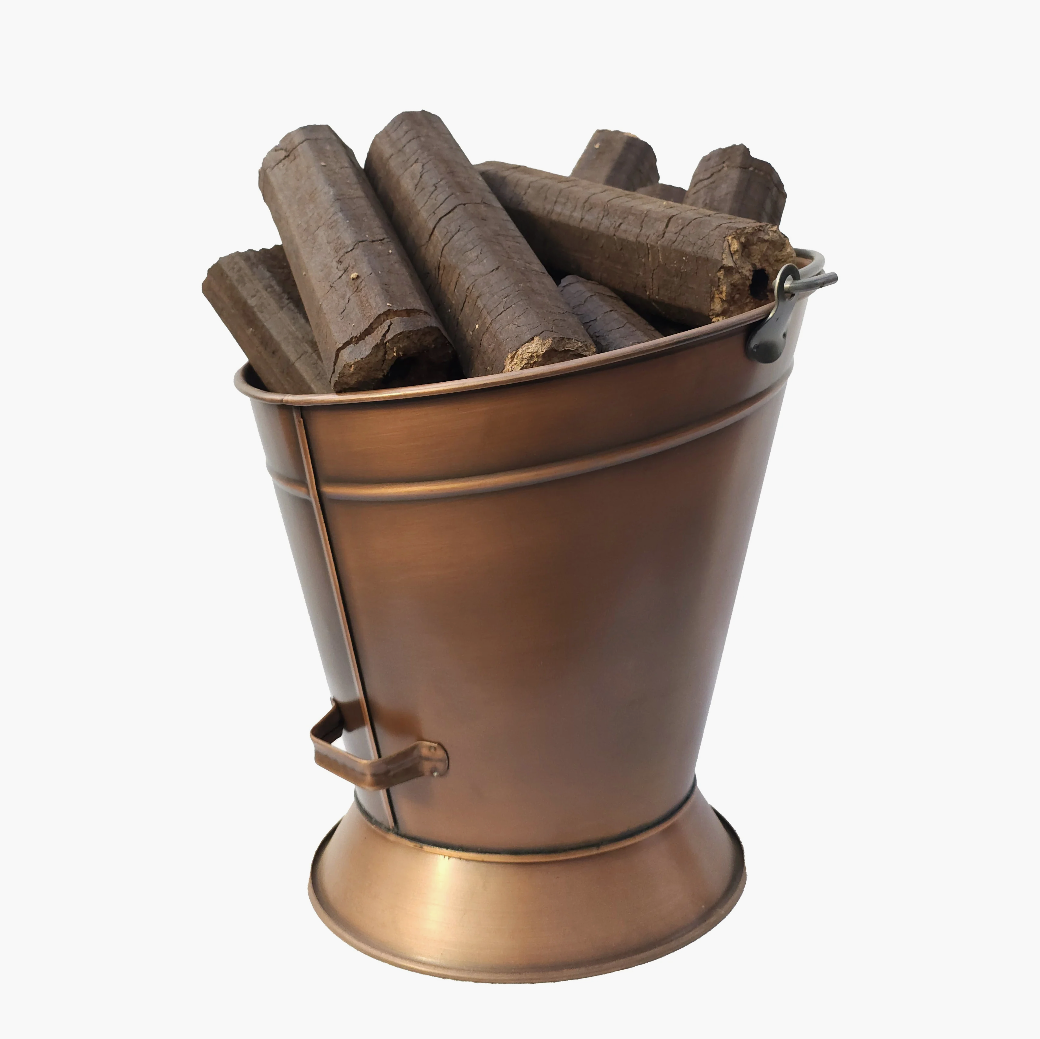 Yuvarlak Ayaklı Odun Kovası Bakır Kaplama
